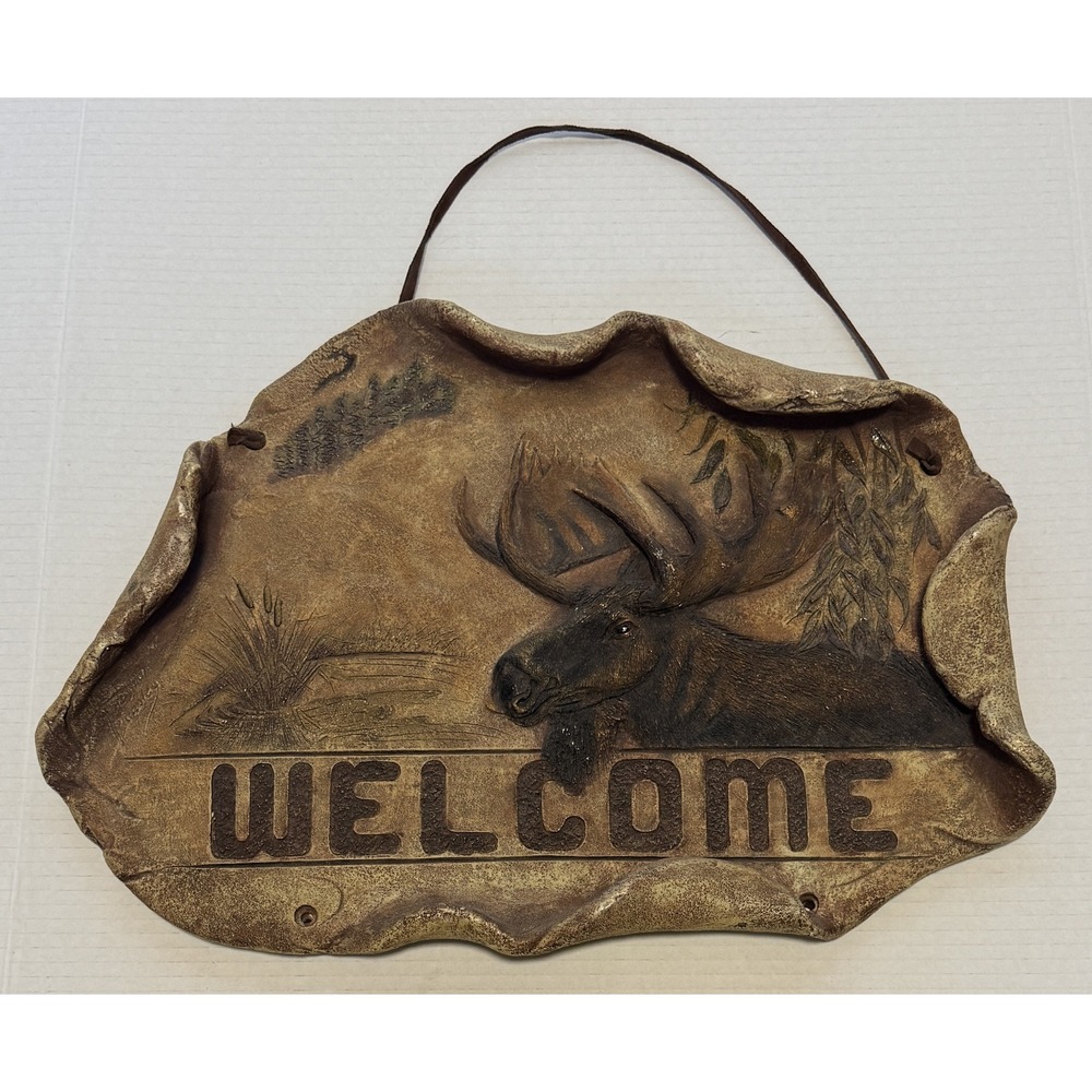 BIG SKY CARVERS Welcome Sign - Jane Shull Beasley Brown Moose Hanging - 17x12
